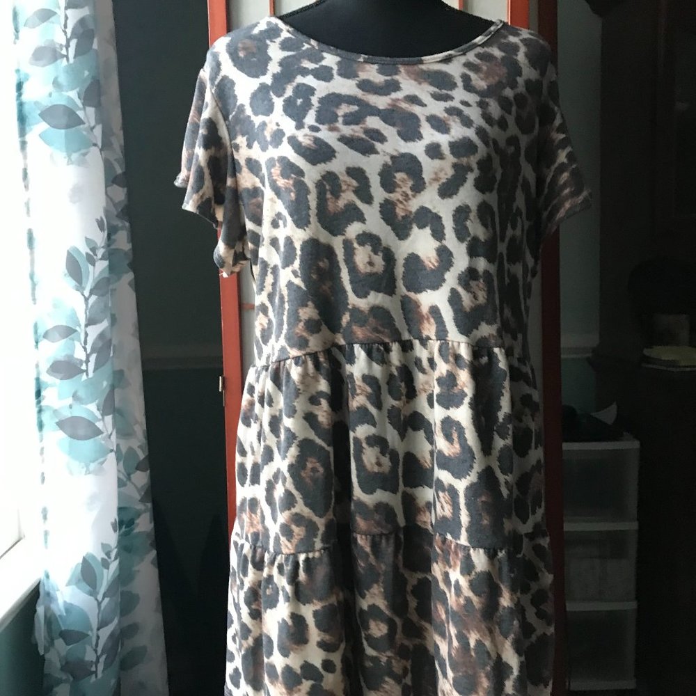 Heimish USA Leopard Babydoll Tiered Tunic-Dress XL (14-16) NEW
